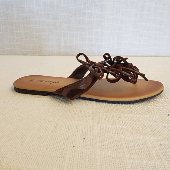 NWOT M Style Slip On Sandals Flat Heel Brown Faux Leather and Suede W - 7  A244 - Picture 3 of 12